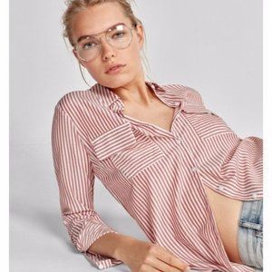 NWOT Express City Shirt In Pink/Red Stripe Button